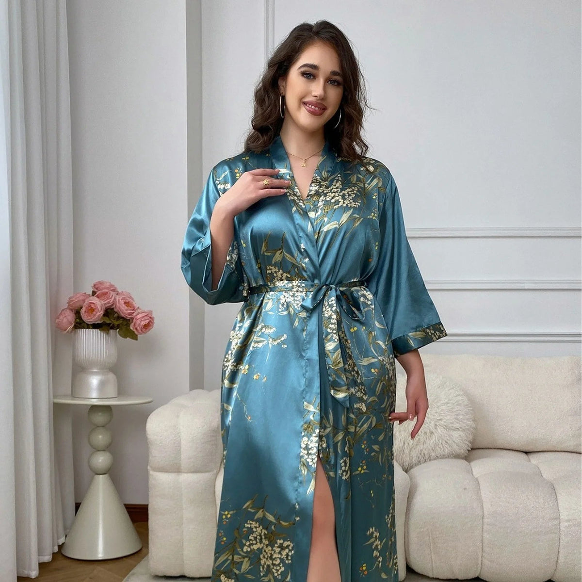 Ladies Oversized Floral Thin Skin-friendly Loungewear Summer Sexy Sleeping Robe Casual Soft and Comfortable Nightdress Homewear Healthy supplements