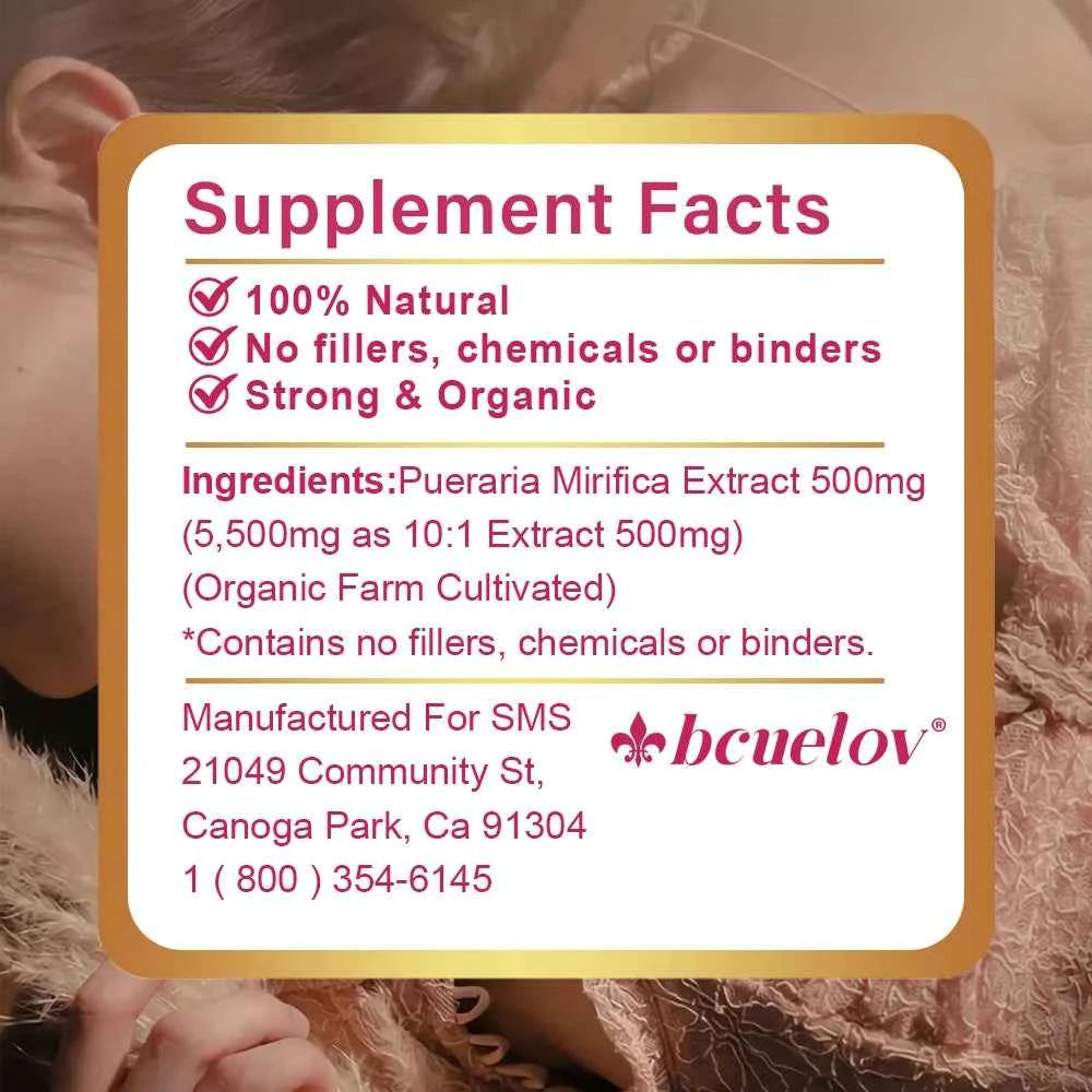 Pueraria Mirifica Capsules 500mg, Help Breasts Firm, Elastic & Curves, Estrogen Balance, Menopause Support & Skin Nourishment