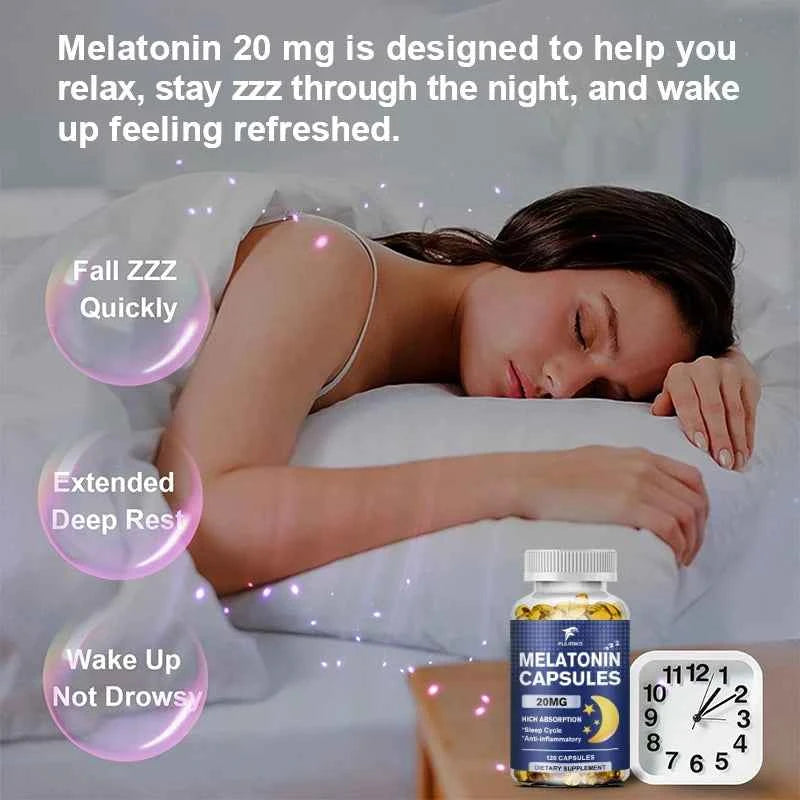 High Absorption Melatonin 20MG Supplement, Supports Natural Sleep, Reduces Stress, Aging & Nervous System Health for Men & Women