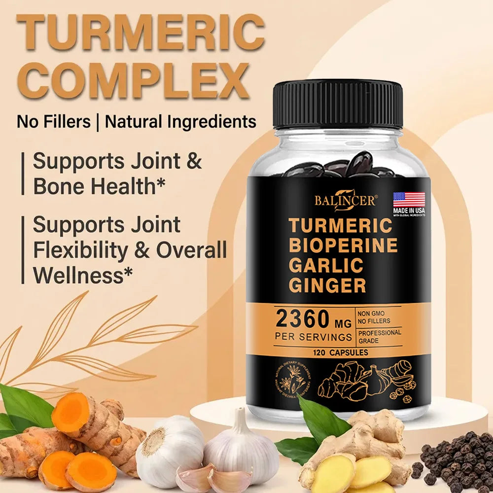 Turmeric Ginger Capsules 2360mg with Curcumin 95%, Garlic & Black Pepper, Joint Support, Digestion & Immune Health Supplement Healthy supplements