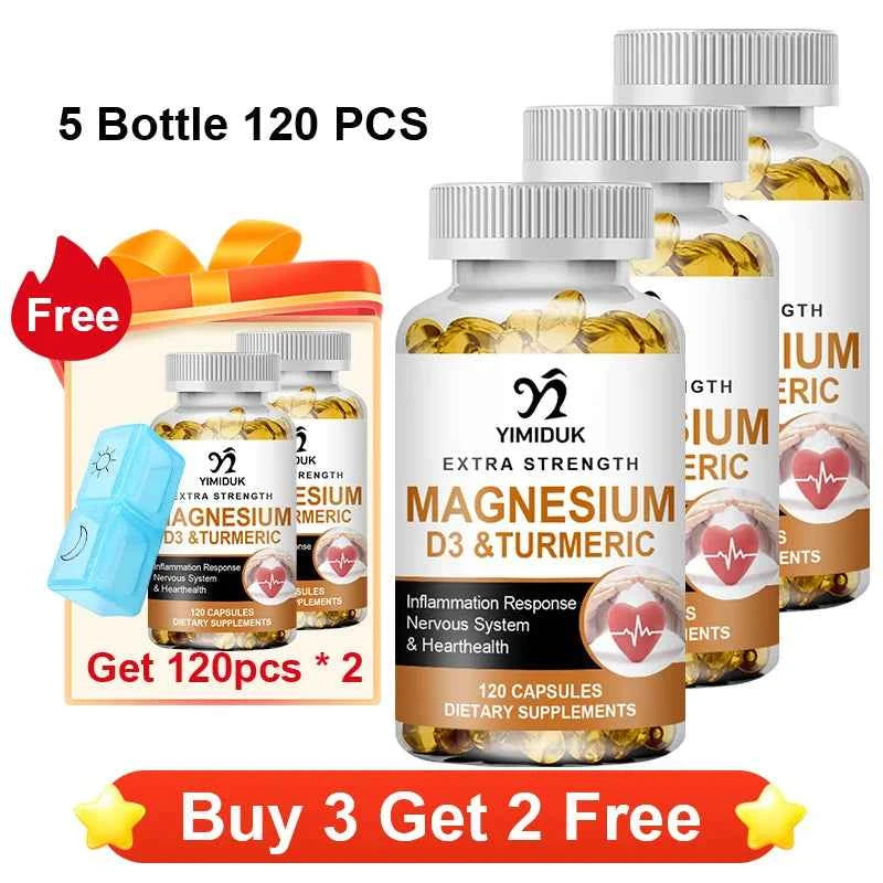 Magnesium Supplement, with Vitamin D3 & Turmeric, Supports Heart Health, Nervous System & Circulatory Function for Men Women