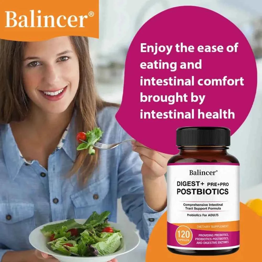 Postbiotics Digestive Enzymes Supplement - Gas & Bloating Relief, Digestion and Intestinal Health for Adults Men and Women