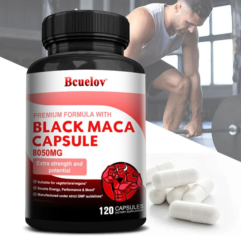Powerful Black Maca Supplement for Men and Women, Improve Energy, Endurance, Muscle Mass Health, Maca Root Vegan Capsule Healthy supplements