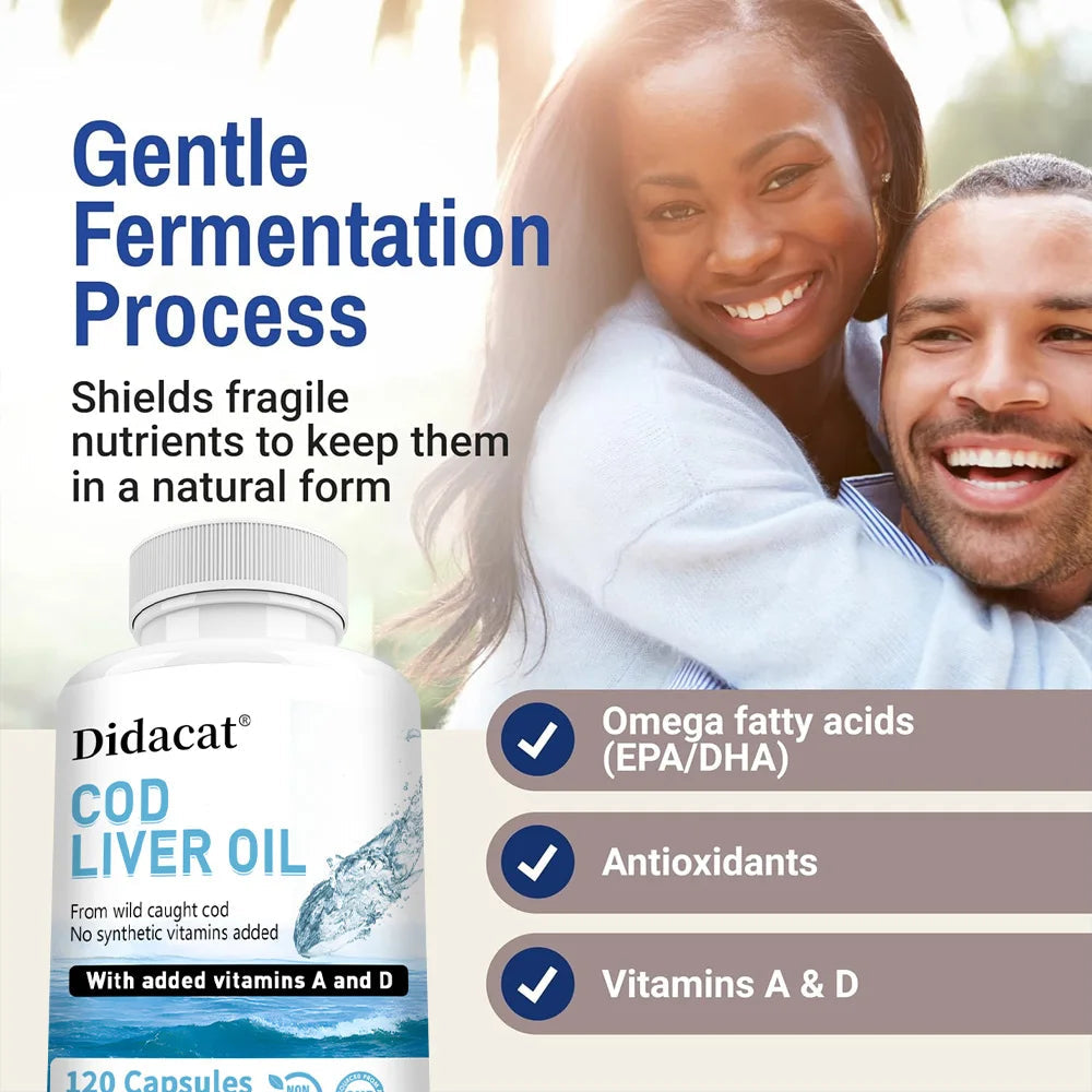 Cod Liver Oil Plus Vitamins A and D Dietary Supplement Softgels for Immune Health, Promoting Bone, Skin Health, Vision Support Healthy supplements