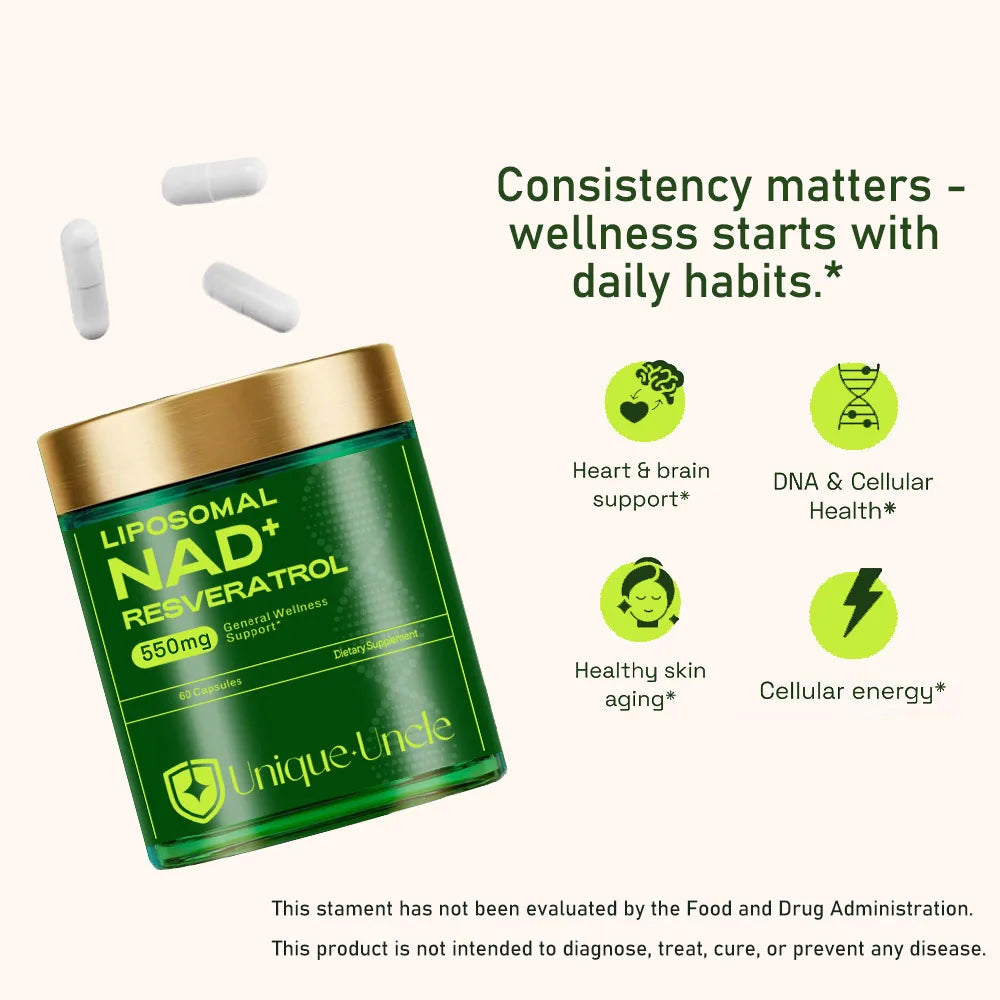 NAD Resveratrol Supplement for Women & Men. Support Cellular Healthy, Energy & Health Aging. NMN Supplement Alternative - 550mg Healthy supplements