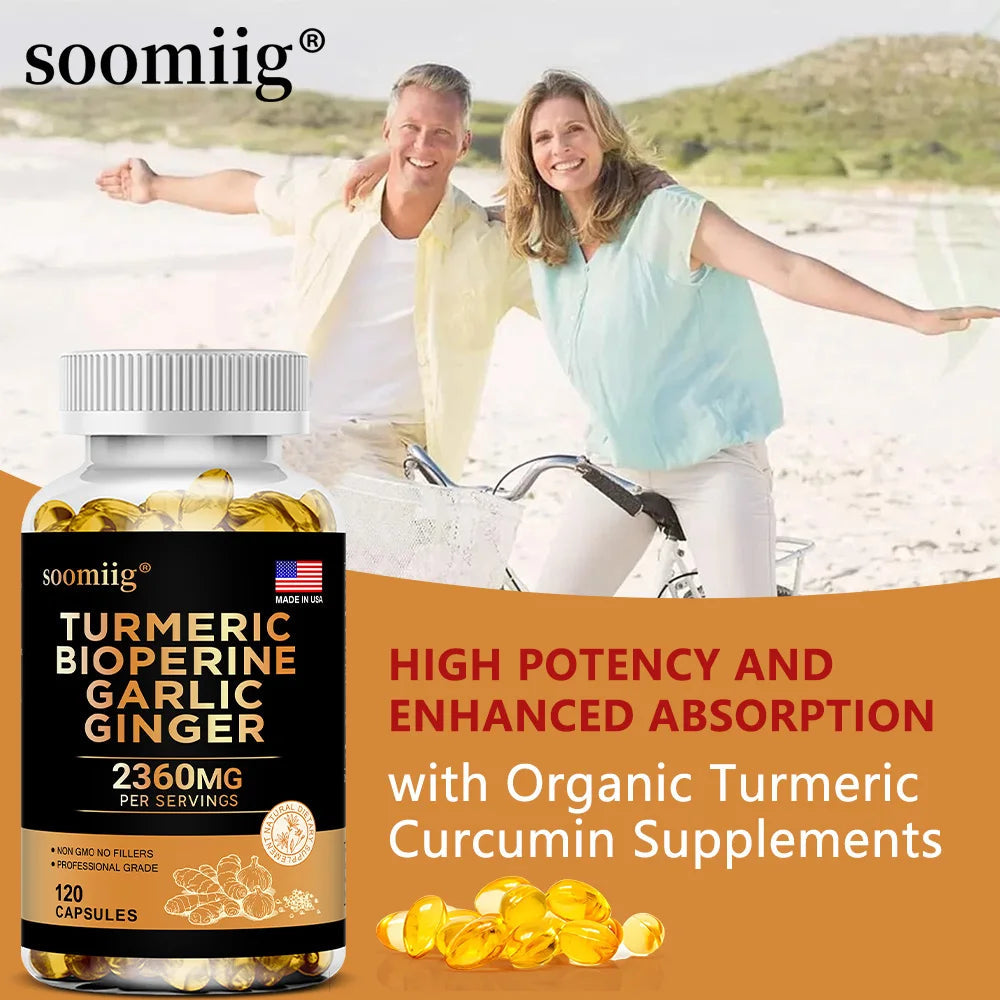 Turmeric Ginger Supplement with Garlic Curcumin Black Pepper, Support Joint Health, Promote Digestion, and Boost Immune Health Healthy supplements