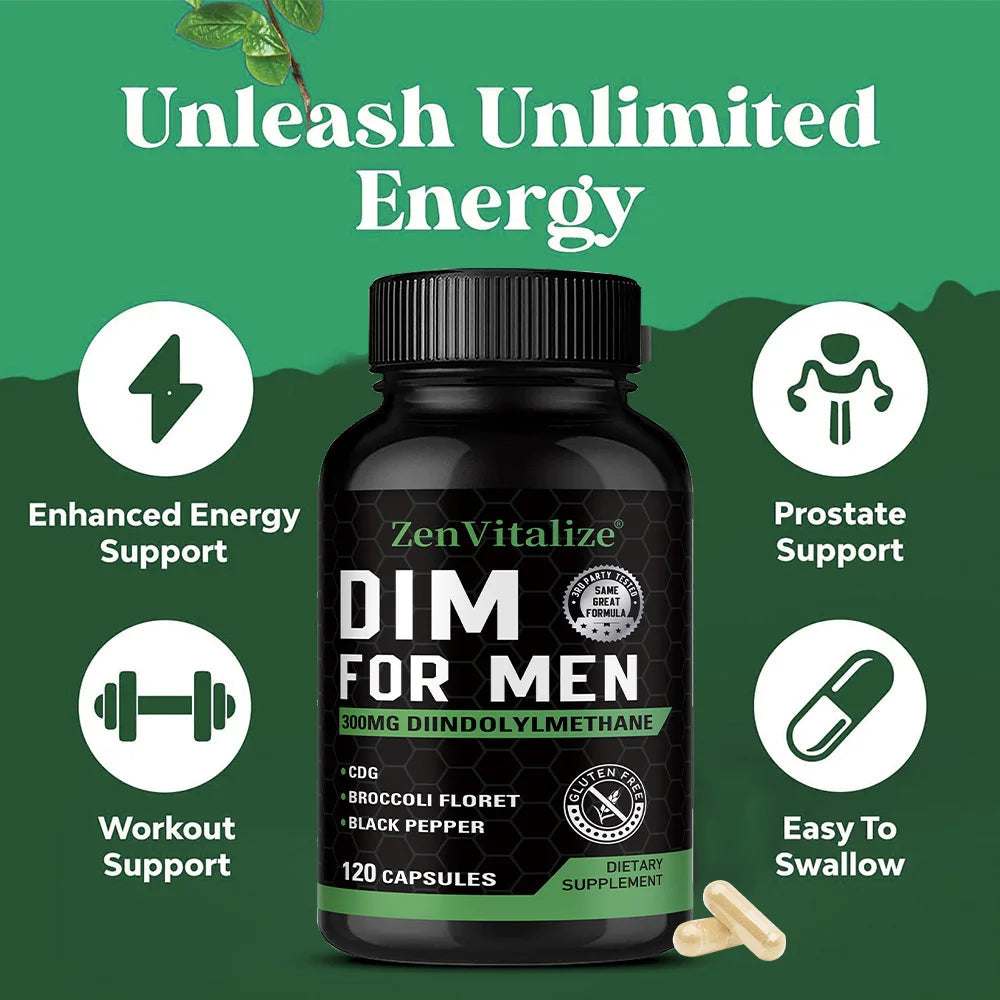 DIM Supplement for Men 300mg | Extra Strength Men’s Health Supplement with Broccoli and Black Pepper, Gluten-Free Healthy supplements