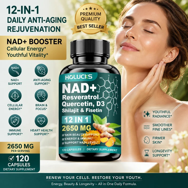 High Potency NAD+ Supplement, with Quercetin, Fisetin, Support Daily Vitality, Skin & Nails Health, Immune, Overall Well-Being Healthy supplements