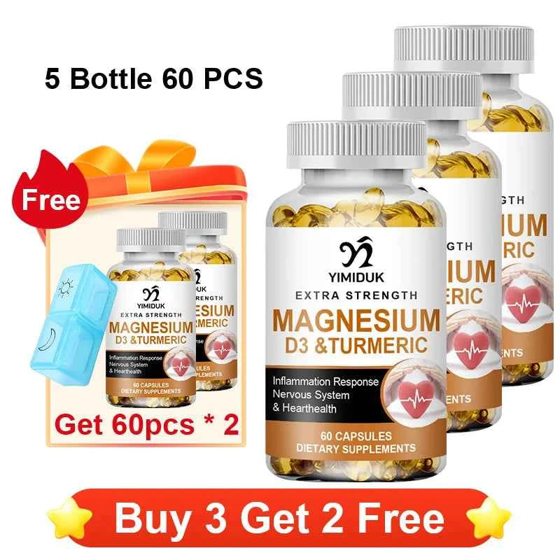 Magnesium Supplement, with Vitamin D3 & Turmeric, Supports Heart Health, Nervous System & Circulatory Function for Men Women