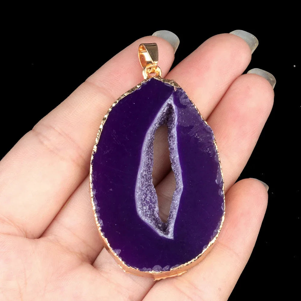 Natural Stone Onyx Pendant Gold Plated Slice Agate Onyx for Trendy Jewelry Making Diy Women Necklace Earring Supply Healthy supplements