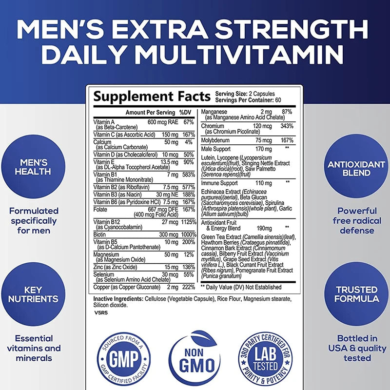 Men's Multivitamin Supplement - Provides Energy and Endurance Supports Heart, Brain Health and Vitality Healthy supplements