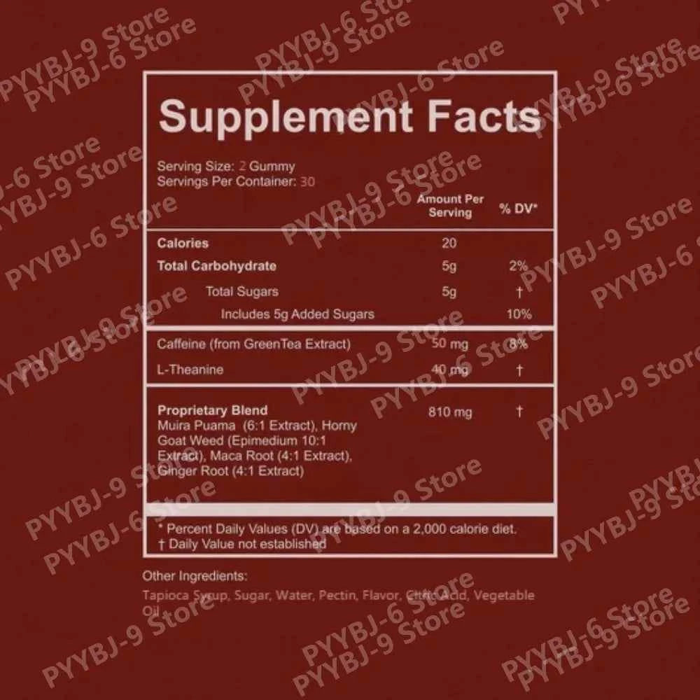 Muira Puama Horny Goat Weed Maca Root Gummy Cubes for Energy & Vitality with Ginger, 60 Count, 2 Gummies Daily, Non-GMO, Vegan