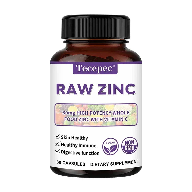 Zinc Vitamins - Raw Zinc Whole Food Supplement with Vitamin C, Vegetarian, for Skin Health, Immune & Digestive Function Healthy supplements