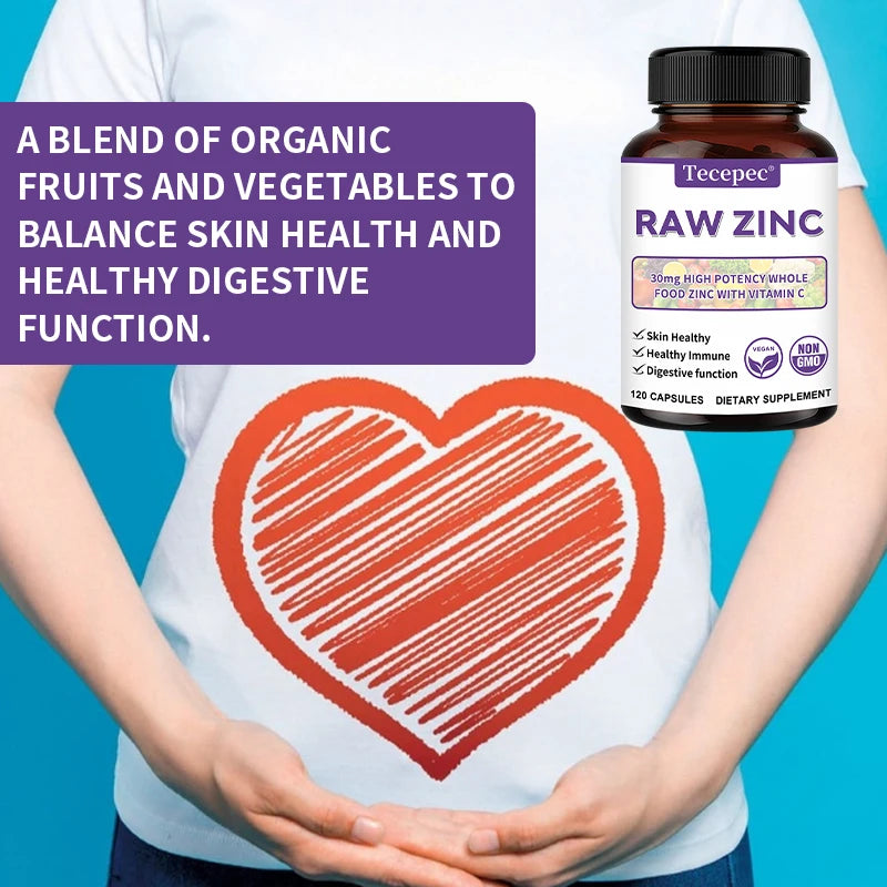 Zinc Vitamins - Raw Zinc Whole Food Supplement with Vitamin C, Vegetarian, for Skin Health, Immune & Digestive Function Healthy supplements