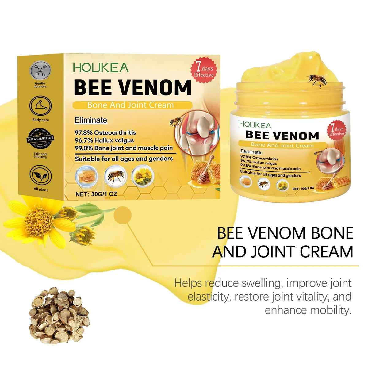 Houkea Bee Venom Joint Bone Care Cream Repair Muscle Hurt Relief Rheumatoid Pain Arthritis Treatment Body Knee Soothing Creams Healthy supplements