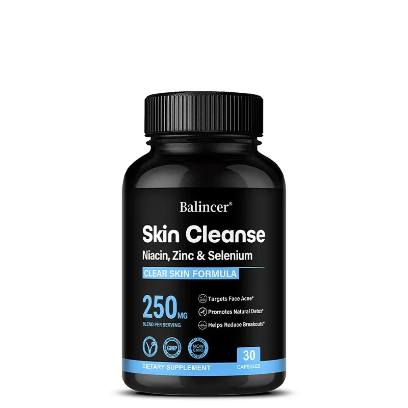 Skin Cleanse Supplements for Men, Women & Teens – Niacin, Zinc & Selenium, Skin Health & Immune Support – 120 Vegan Capsules Healthy supplements