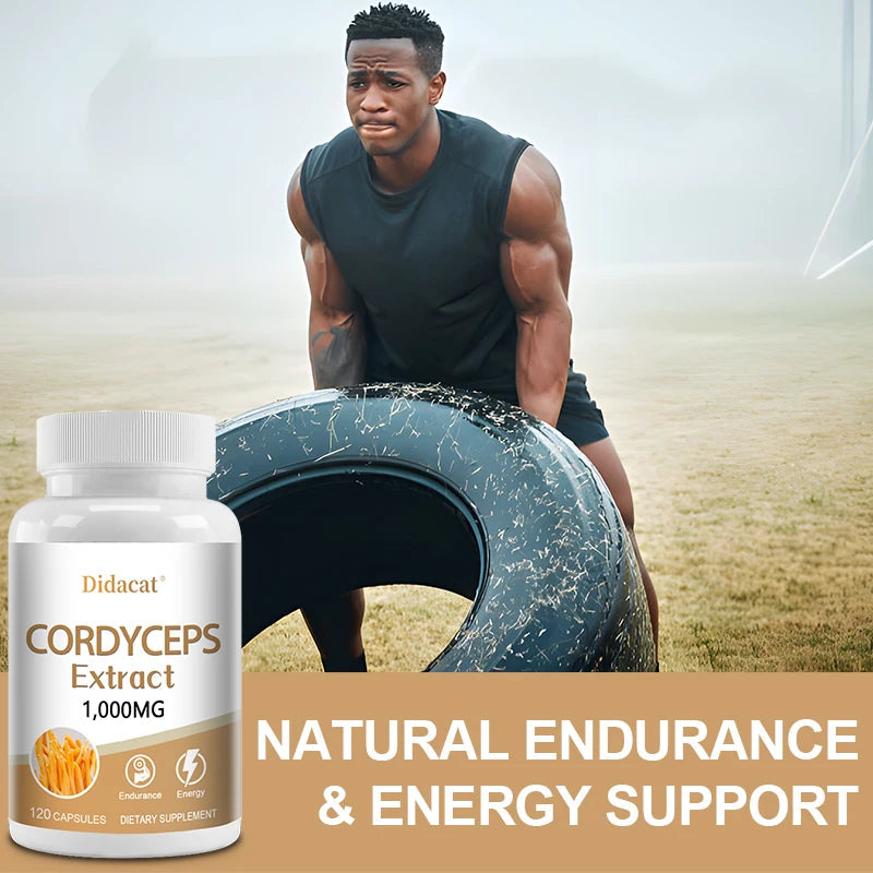 Natural Cordyceps 1000 Mg Supplement - Non-GMO 120 Capsules, Stamina and Energy Support, Helps Immune & Cardiovascular Health Healthy supplements