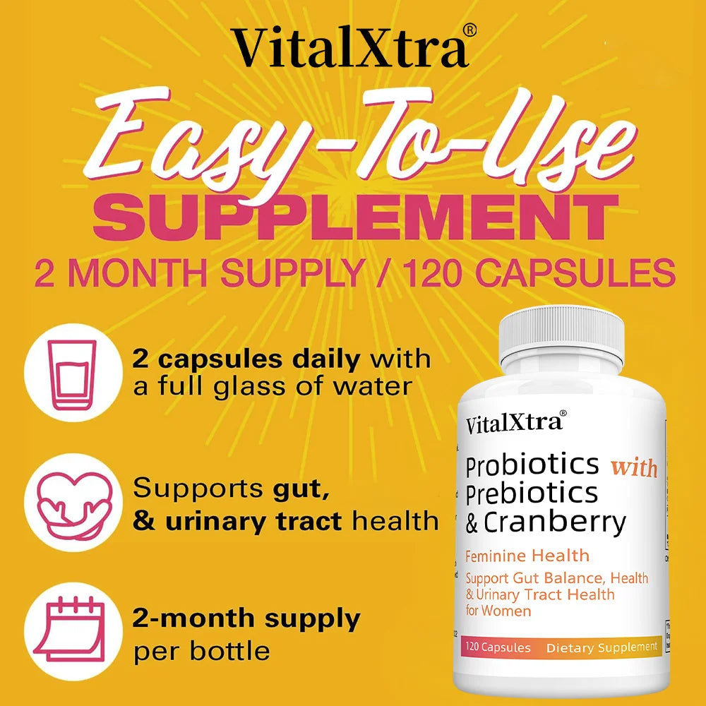 Probiotics for Women with Prebiotics, Cranberry & Vitamin C - 120 Capsules, Support Gut Balance, Health & Urinary Tract Health Healthy supplements