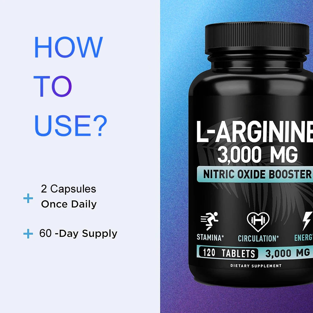 L Arginine 3000mg for Men Women, Muscle Mass Supplement for Endurance, Energy and Heart Health Support During Exercise, Non-GMO Healthy supplements