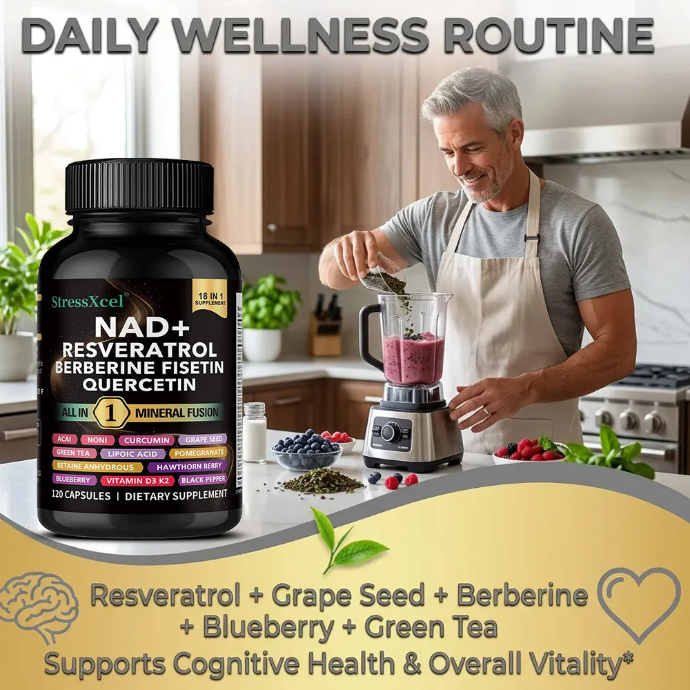 NAD+ Supplement with Resveratrol Quercetin Berberine, Boost NAD Levels, Anti-Aging, Cellular Energy & Heart Health, Antioxidant Healthy supplements