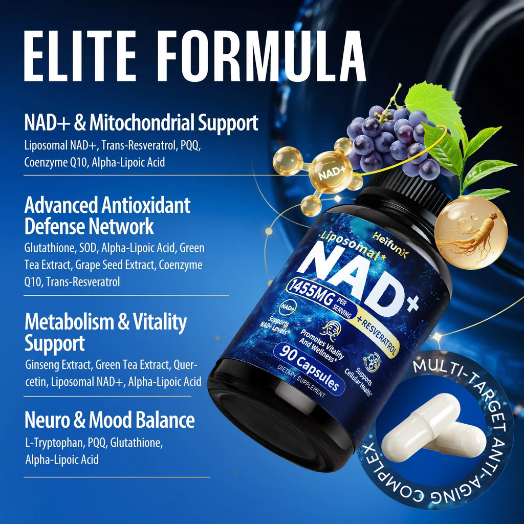 NAD+ Anti Aging Cell Booster Resveratrol Supplement Capsules with Niacinamide Support Cellular Health for Men & Women, Non-GMO Healthy supplements
