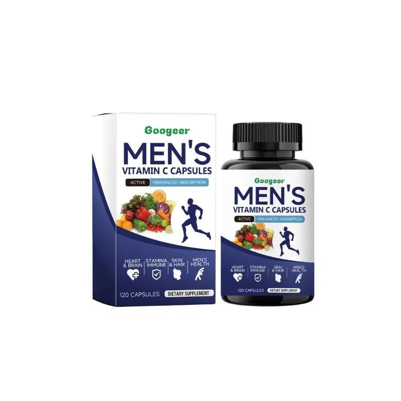 Men's VitaminC Capsule 120Count Dietary Supplement with Sodium Support Skin Hair Health Enhanced Immunity & Nutrient Absorption Healthy supplements