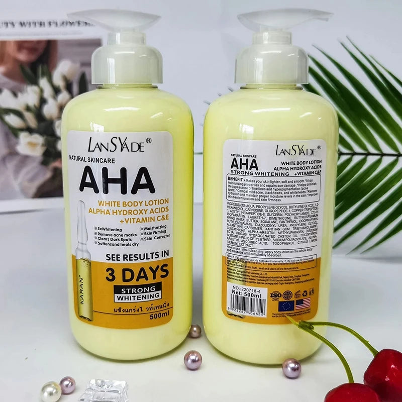 500ml Whitening Body Cream AHA Hydroxy Acids Vitamin C&E Moisturizing Lightening Body Lotion Remove Acne Marks Skin Care Healthy supplements