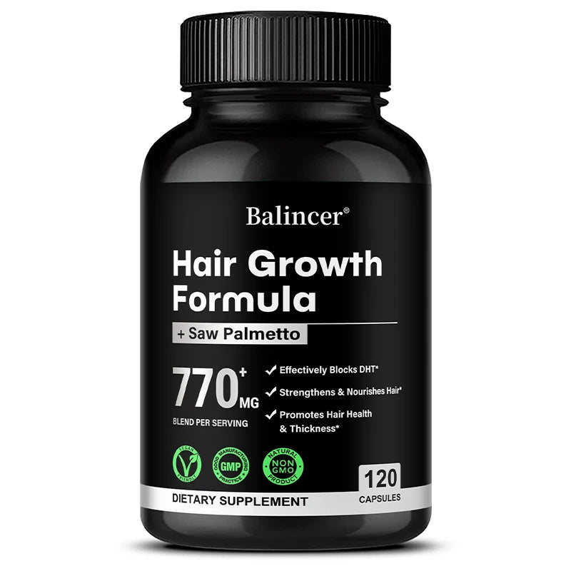 Saw Palmetto, with Biotin, Suitable for Both Men and Women, Promotes Hair Growth and Supports Skin, Nail Health, 120 Capsules Healthy supplements