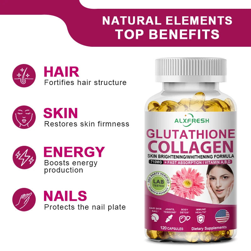 Multi Collagen Pills with Hyaluronic Acid + Vitamin C | Hydrolyzed Collagen Glutathione | for Women & Men Skin Nail Hair Health Healthy supplements