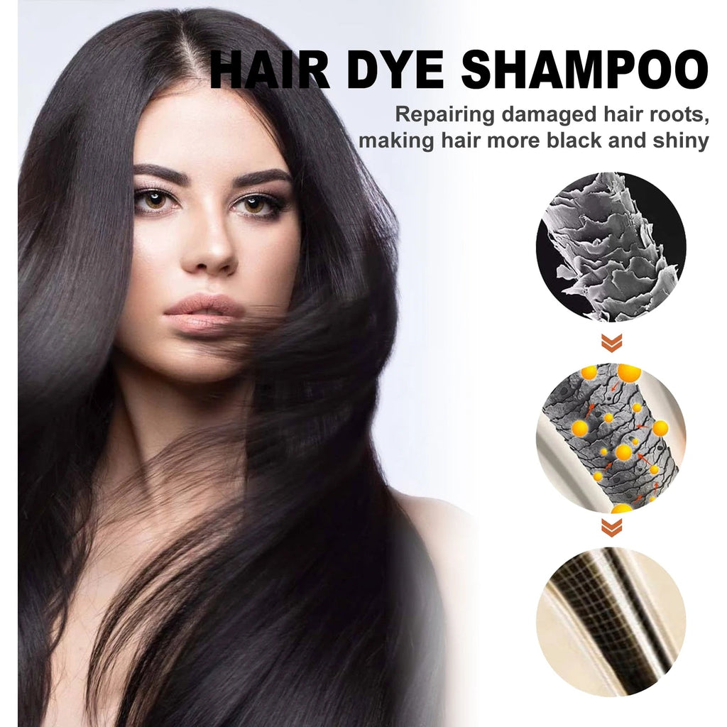 Black Hair Colouring Shampoo 3 in 1 Natural Herbal Essence Instant Colouring Shiny Hair Dye Shampoo Cleaning Nourishing Hair for Covering White Healthy supplements