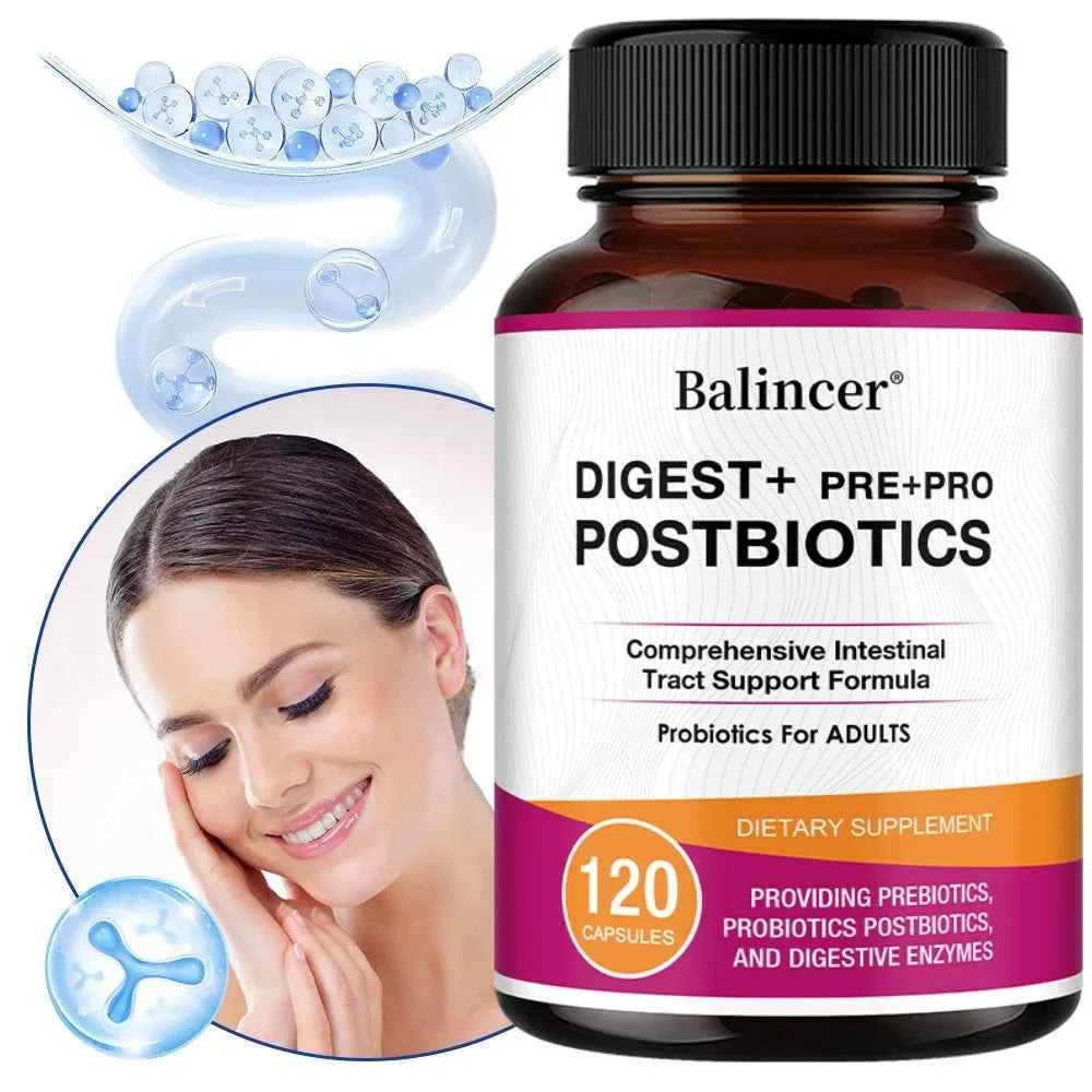 Postbiotics Digestive Enzymes Supplement - Gas & Bloating Relief, Digestion and Intestinal Health for Adults Men and Women
