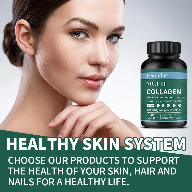 Advanced Multi Collagen with Vitamin C, Hair Skin and Nails Health Vitamins for Women and Men - with Types I II III V X Healthy supplements