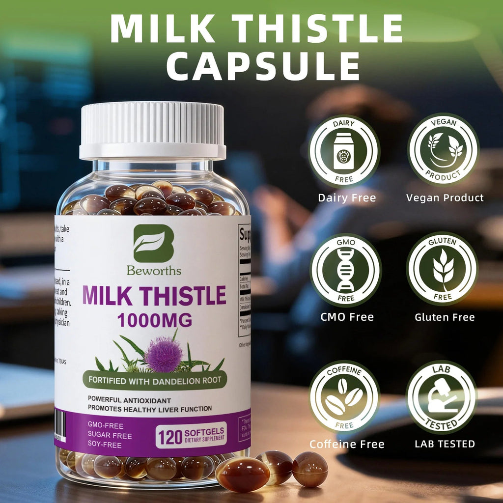 BEWORTHS Milk Thistle Extract Capsule for Liver Health Detox Liver Function Health Skin Care Gut Wellness Gluten Free Vegan Healthy supplements
