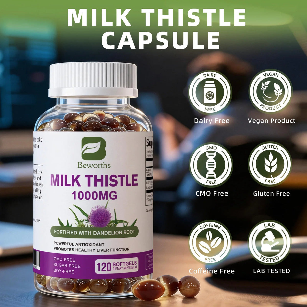 BEWORTHS Milk Thistle Extract Capsule for Liver Health Detox Liver Function Health Skin Care Gut Wellness Gluten Free Vegan Healthy supplements