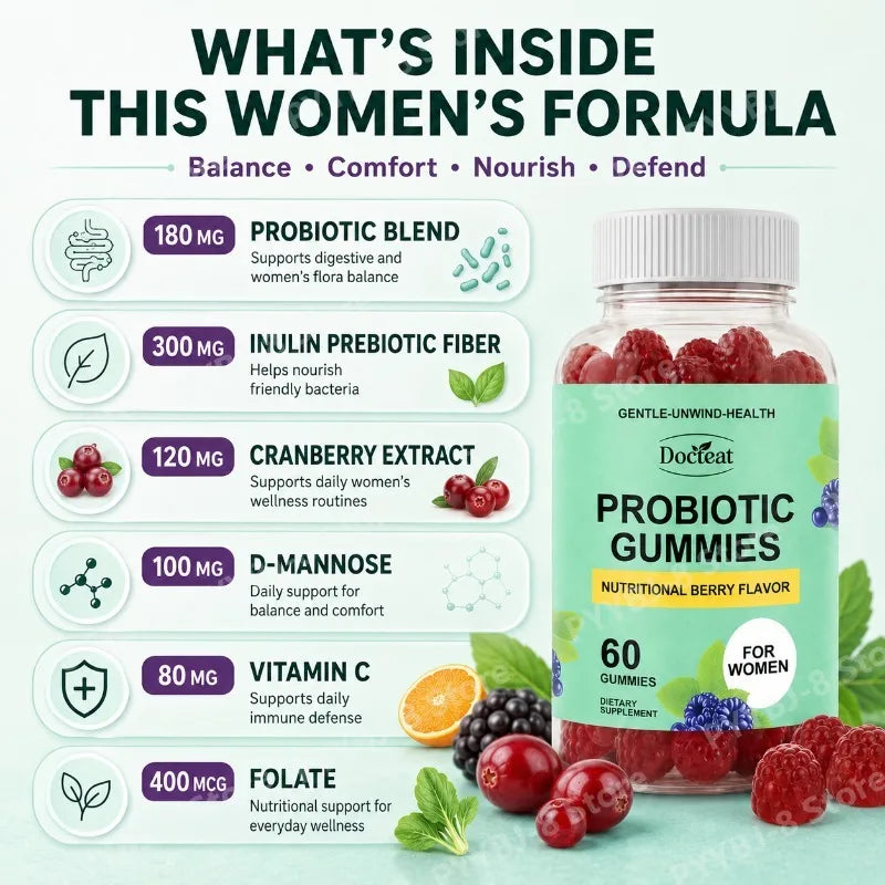 Women Probiotic Gummies 60 Count with Prebiotics Vitamin B6+C and Zinc Supports Digestive Balance & Immune Function Health Healthy supplements