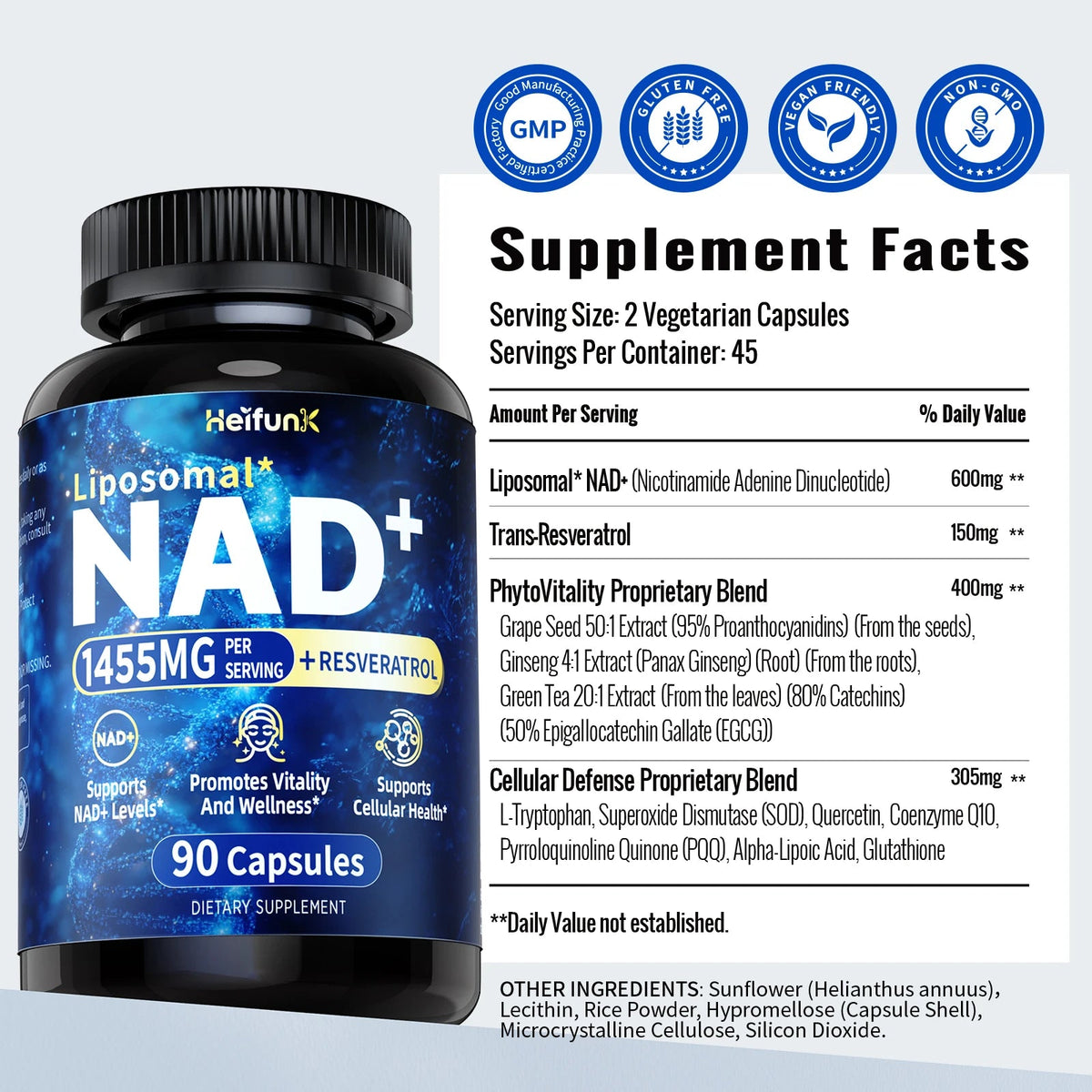 NAD+ Anti Aging Cell Booster Resveratrol Supplement Capsules with Niacinamide Support Cellular Health for Men & Women, Non-GMO Healthy supplements