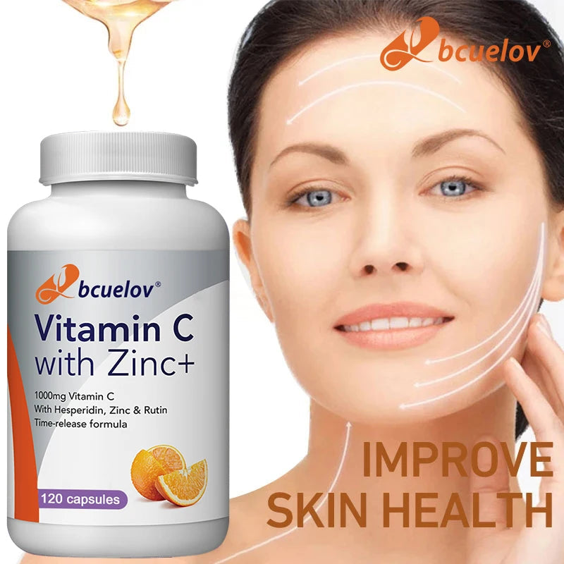 Organic Vitamin C + Zinc Capsules, High Absorption Immune Support, Antioxidant, Collagen Health Supplement - 30/60/120 Counts Healthy supplements