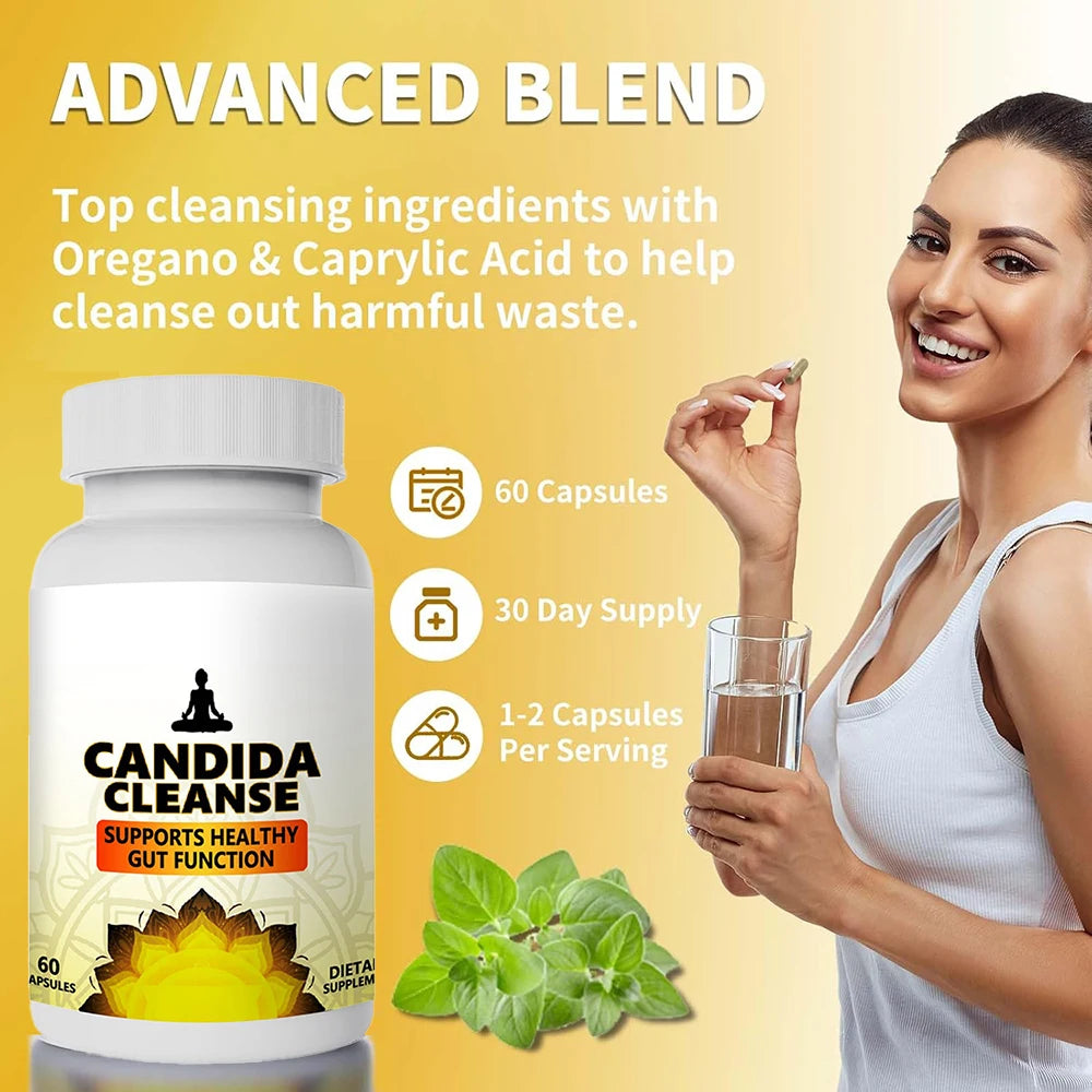 Candida Cleanse Detox for Gut Health - Extra Strength Balance Control Anti Overgrowth Supplements for Women & Men - 60 Capsules Healthy supplements