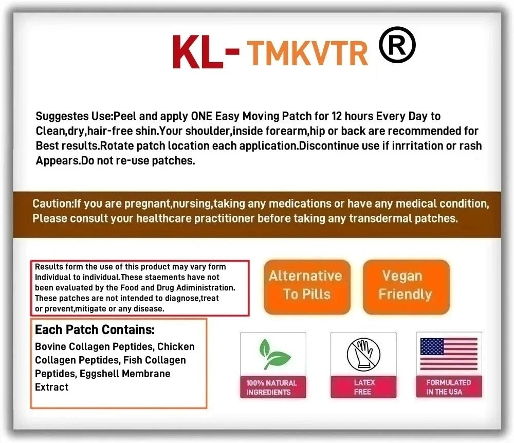 30 Patches Best Collagen Peptides Transdermal Patches for Women & Men for Hair, Skin, Nail, Bone & Joint Health Support Healthy supplements