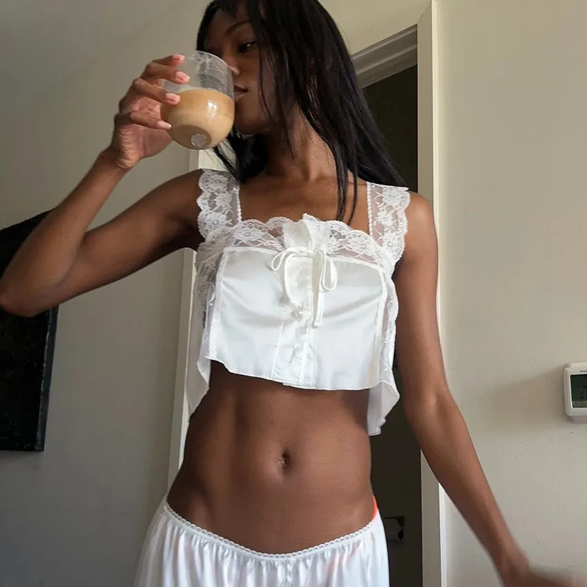 Summer Women Pajama Sleeveless Crop Top Sleepwear Set Wide Leg Pants Lace Trim Loungewear Set Breathable Lightweight Pajamas Healthy supplements