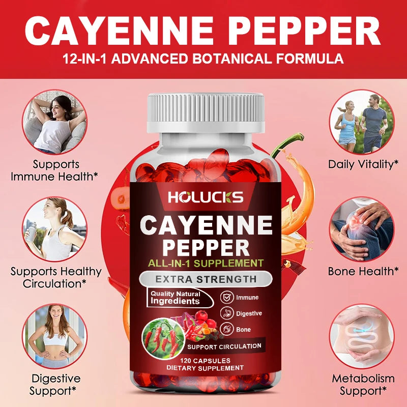 Premium Cayenne Pepper Supplement, with Grape Seed Oil, Turmeric, for Bone & Joint Health, Daily Digestive & Immune Health Healthy supplements