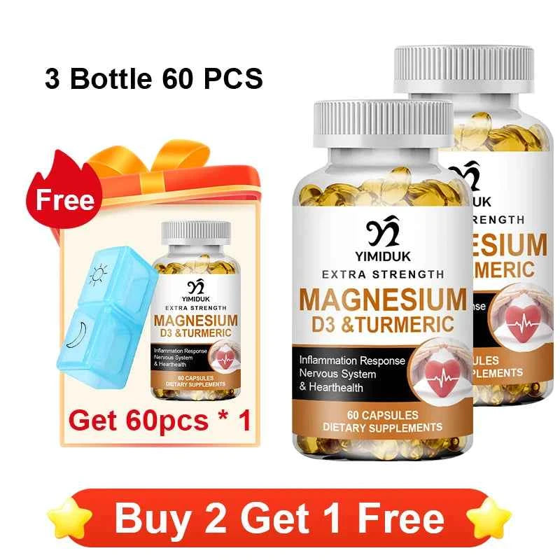 Magnesium Supplement, with Vitamin D3 & Turmeric, Supports Heart Health, Nervous System & Circulatory Function for Men Women