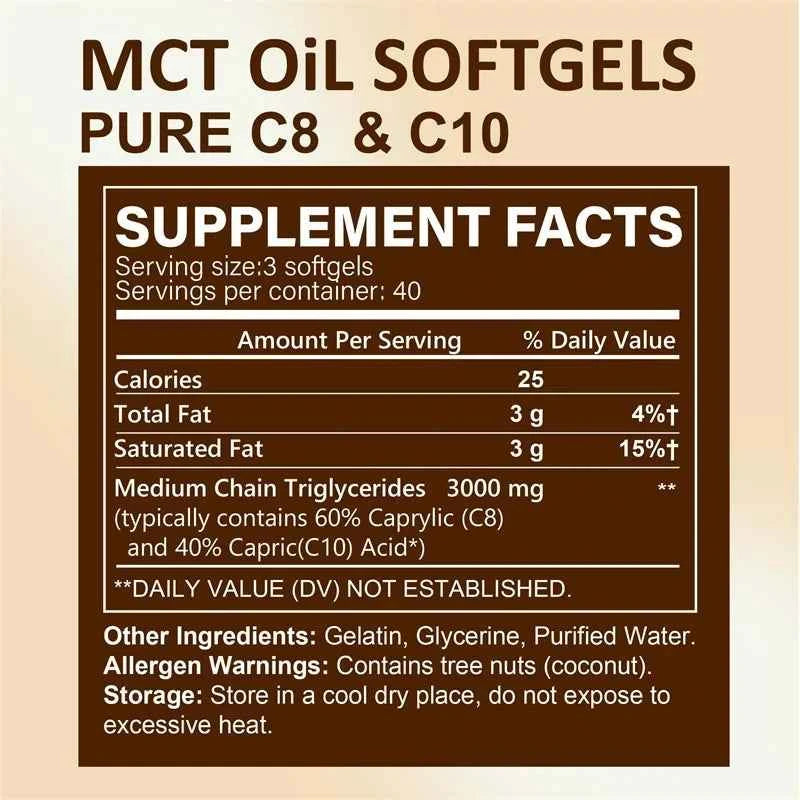 MCT Oil Softgels - Supports Energy, Focus and Mental Clarity, Weight Management, Improves Digestion, Brain Supplement