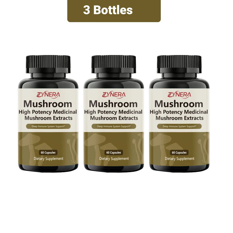 Mushroom Complex Capsules Supplement Support Immunity and Focus Health Boost Memory Protect Brain Nerves for men women stressful Healthy supplements