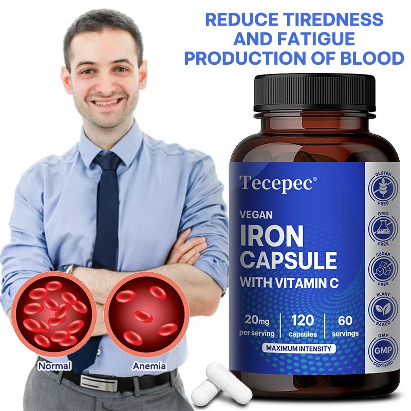 Iron Supplement with Vitamin C - Supports Energy Production, Immune Health, Oxygen Transport & Daily Wellness, Stomach-Friendly Healthy supplements