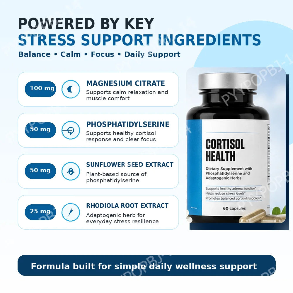 60 Capsules Cortisol Health Supplement with Phosphatidylserine & Magnesium Non-GMO Daily Adult Men Women Calm Sleep Support Healthy supplements