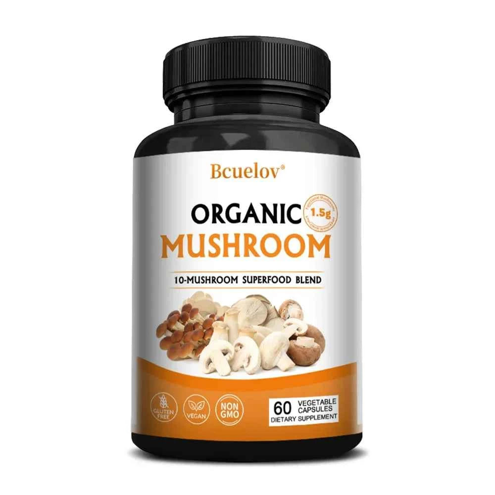 Mushroom Complex Capsules Supplement Support Immunity and Focus Health Boost Memory Protect Brain Nerves for Men Women