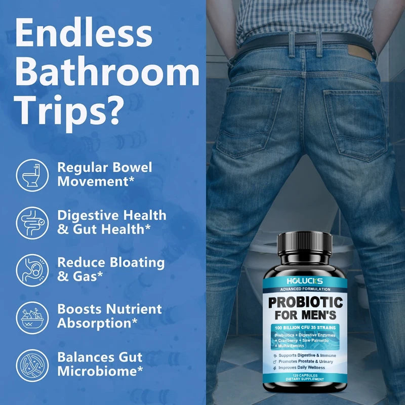 HOLUCKS Men's Probiotic Supplement with Prebiotics & Enzymes, Support Gut Health, Immune System & Daily Overall Wellness for Men Healthy supplements