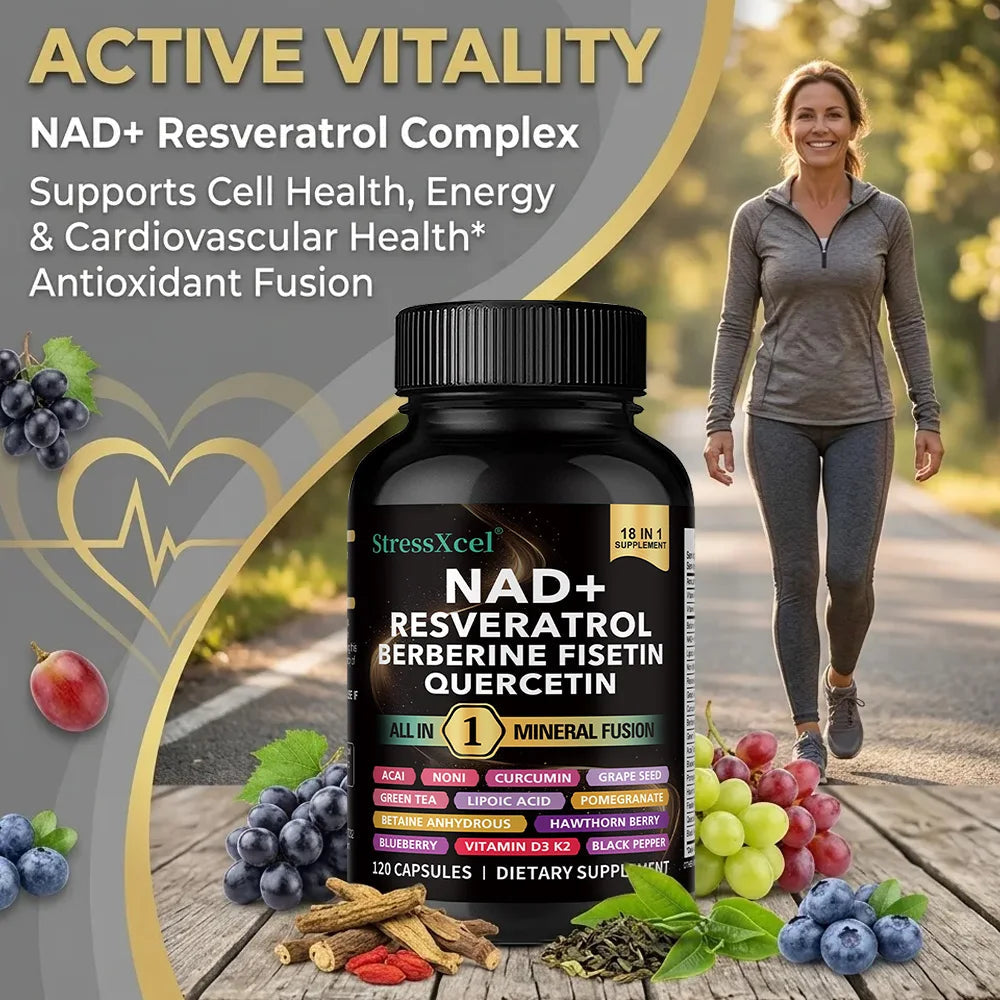 NAD+ Supplement with Resveratrol Quercetin Berberine, Boost NAD Levels, Anti-Aging, Cellular Energy & Heart Health, Antioxidant Healthy supplements