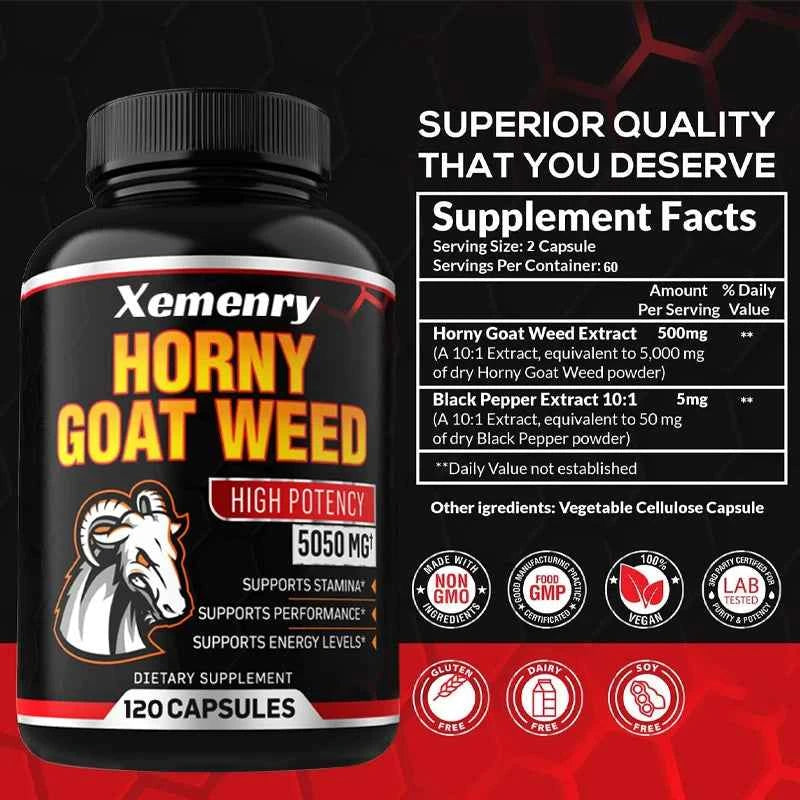 Men's Horny Goat Weed Capsules 5050 mg Formula Contains Black Pepper Extract